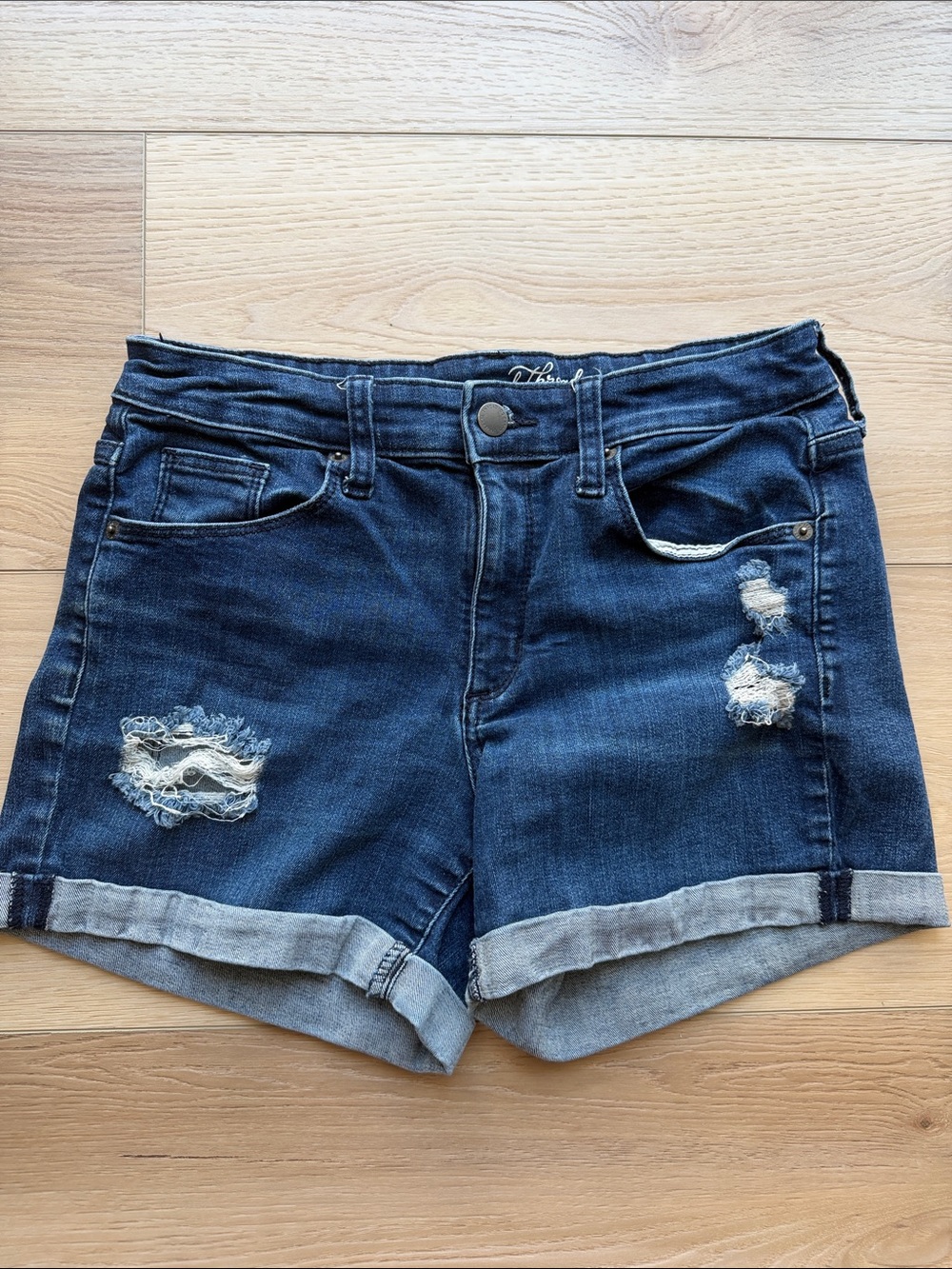 Universal Thread Dark Blue Distressed Denim Shorts - Women